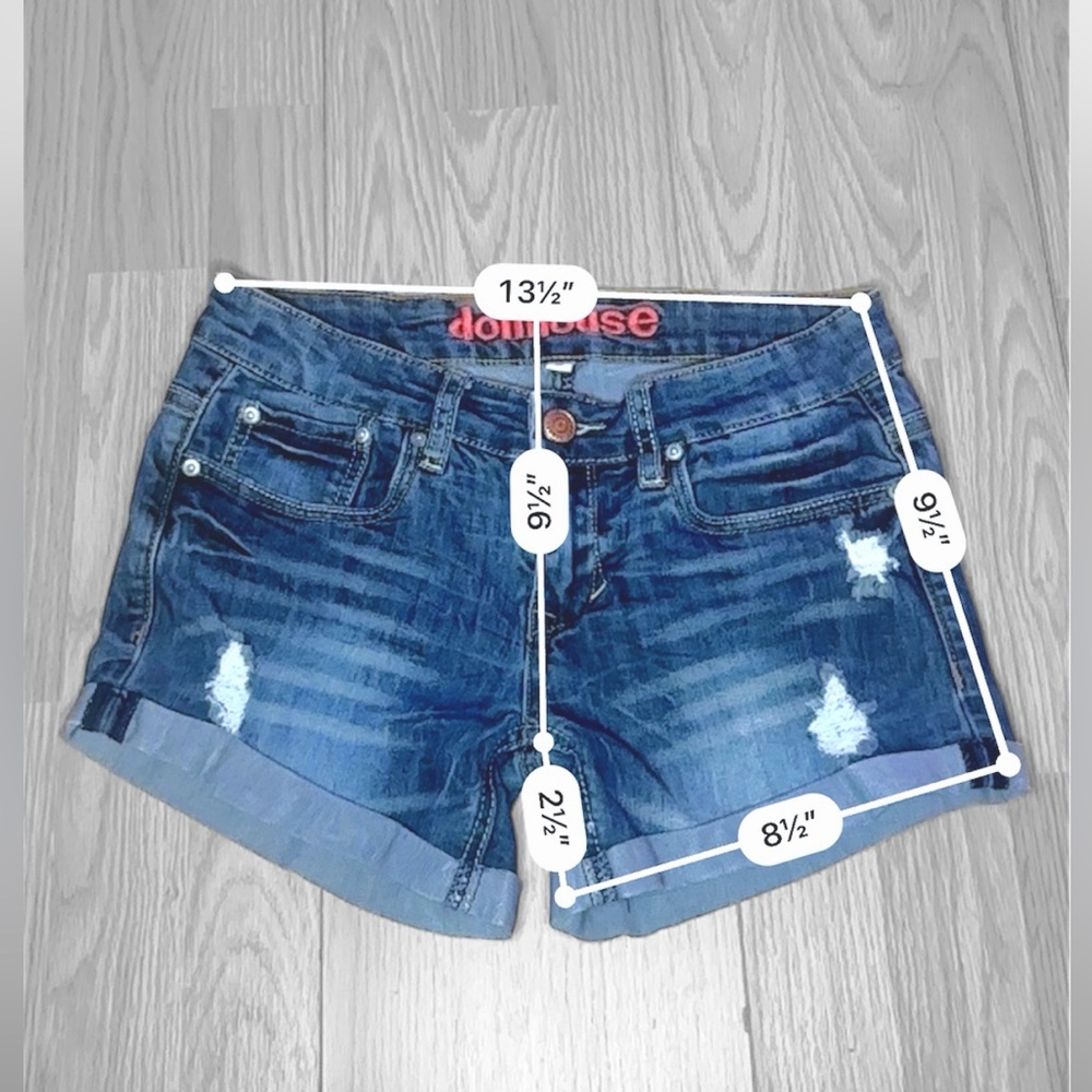 DOLLHOUSE Women’s Blue Distressed Denim Shorts - Picture 9 of 11